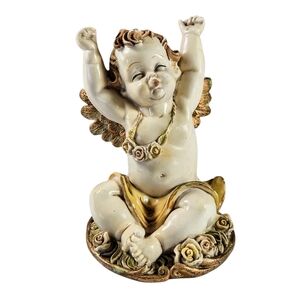 Vintage FONTANINI DEPOSE Italy 4”h  POSED CHERUB Figurine Roses